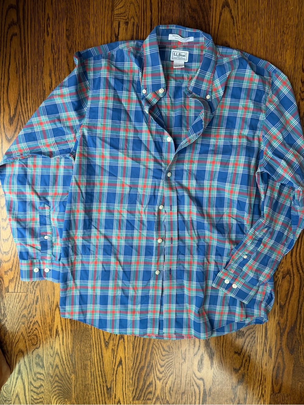 L.L. Bean Men’s Cotton Fall Blue Plaid Button-Down Shirt
